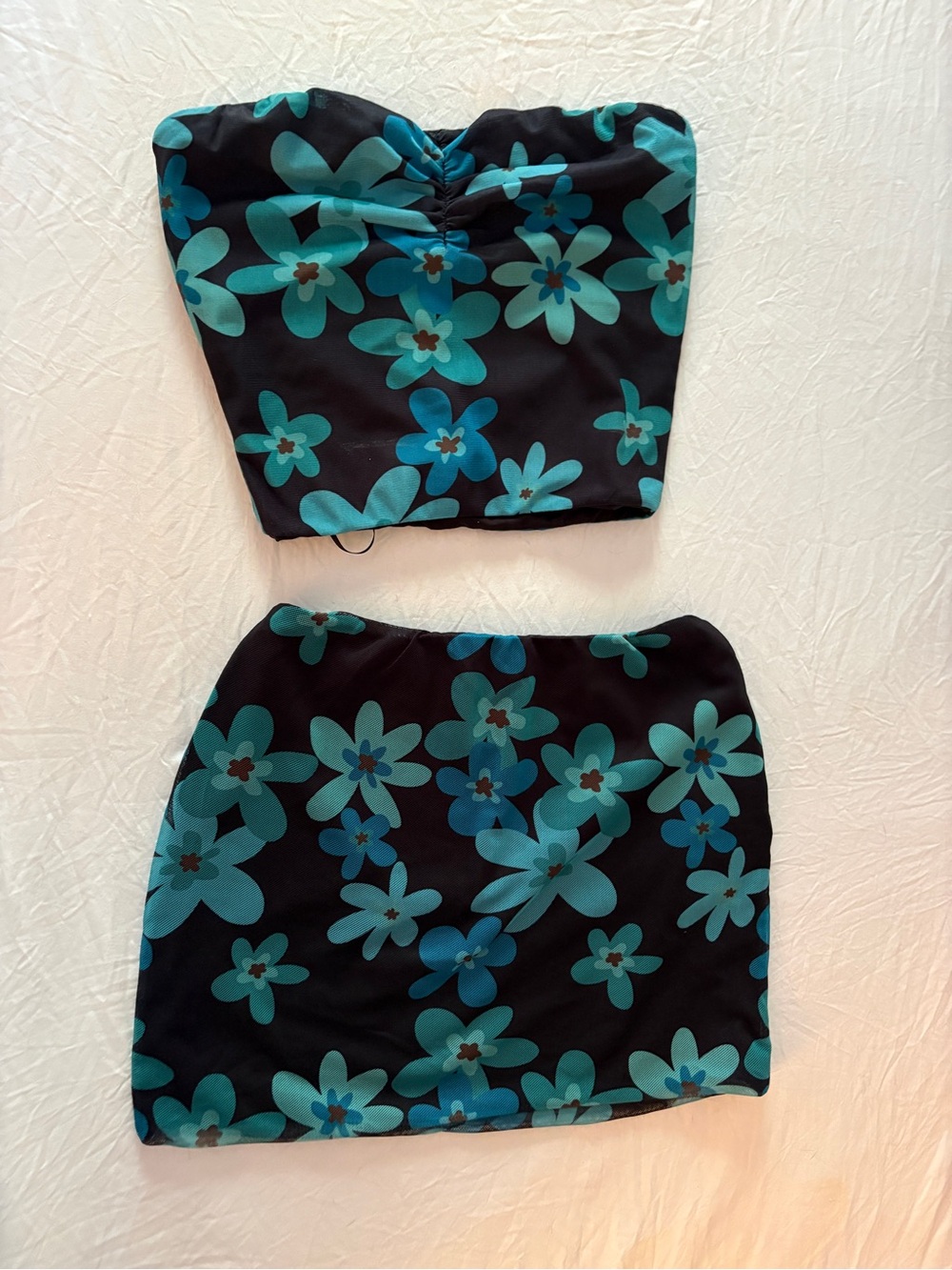 Princess Polly Black Mini Skirt Set with Teal Floral Print